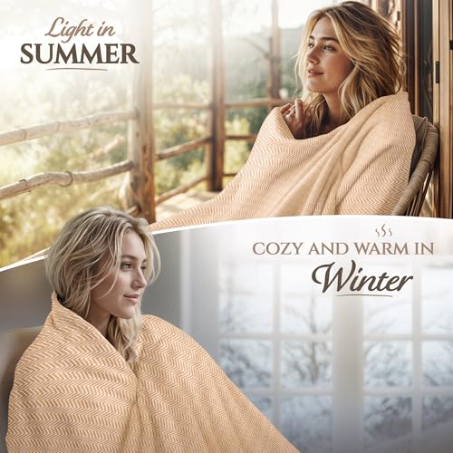 Cashmere Blanket – Hand Woven 100% Cashmere Wool Throw Blanket, 135 x 270 cm – Plain Cozy, and Soft Blanket for Bed, Sofa, or Couch - Made in Nepal - color: Brown