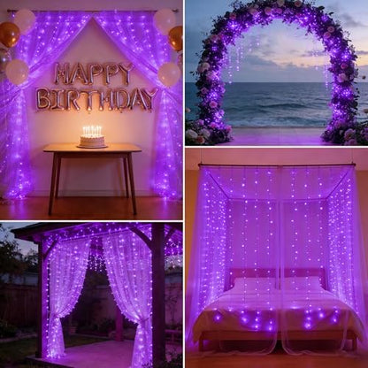 300LED Fairy Curtain Lights 9.8ft x 9.8ft LED Dimmable Twinkle Lights - color: Purple