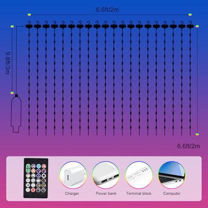 Smart Curtain Lights Outdoor 400LED App Music Timer USB 6.6x6.6FT