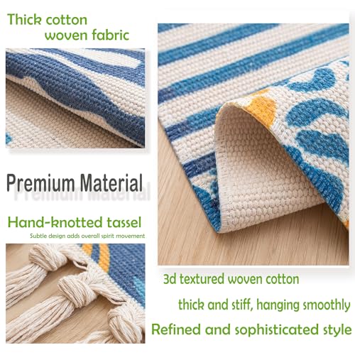 Cotton Wall Tapestry Hanging Decor, 20x34" Large Macrame Woven Boho Chic Bohemian Abstract Geometric Printed Tapestries Decor Gift for Apartment Dorm Kids Livingroom Bedroom Door Entrance Home Office
