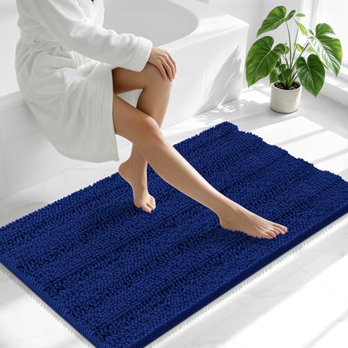 Smiry Thick Chenille Bathroom Runner Rugs 44x24, Absorbent Bath Mat, Navy - color: Navy, size: 44" X 24"