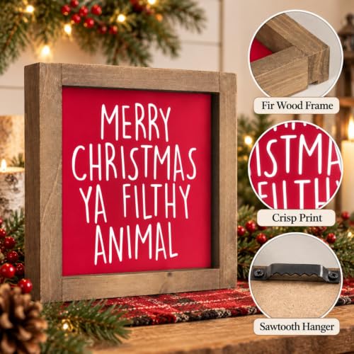 Merry Christmas Ya Filthy Animal Sign, Wooden Table & Wall Decor - color: red-4