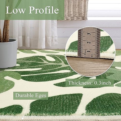 Lukinbox Leaf Indoor Outdoor Area Rugs for Patio, 5x7 Green Washable Living Room Rug Tropical Monstera Plant Non-Slip Bedroom Rugs, Large Accent Area Carpets for Dinning Room Porch - size: 5' x 7'