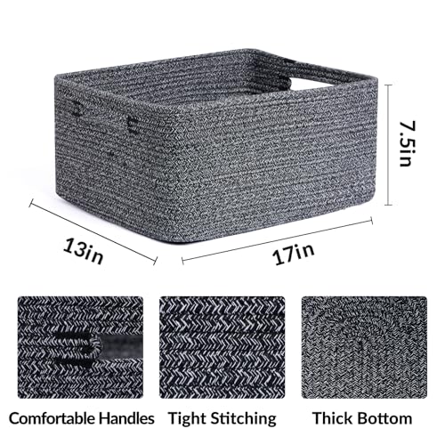 MiniArk Large Storage Baskets for Shelves, 17 x 13 x 7.5” Closet Organizers Bins for Clothes Blanket Towels, Baby Nursery, Toy Baskets Box, Woven Rope Baskets, 2 Packs Dark Gray - color: Dark Gray, size: 2pcs-L17×W13×H7.5"