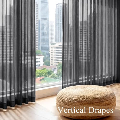 PONY DANCE 4 Panels Sheer Curtains 108 Inches Long, Black, W 42" x L 108" - color: Black, size: 42"W x 108"L (Pack of 4)