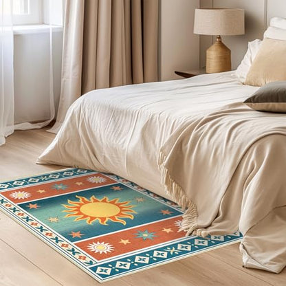 Sun Rug 2x3 for Entryway Boho Southwestern Machine Washable Rugs - color: Sun, size: 2' x 3' (Rectangular)