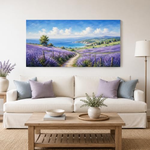 Enartly Purple Lavender Field Canvas Wall Art for Living Room 40" x20 - color: Purple Lavender, size: 40"L x 20"W
