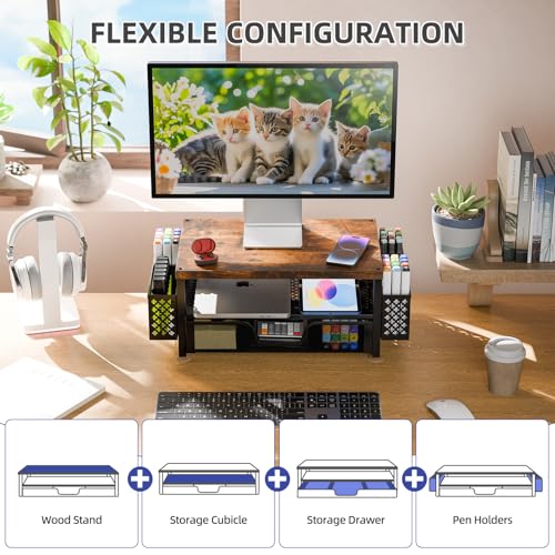 Simple Trending Monitor Stand with Drawer, 2-Tier Laptop Stand, Wood - color: Wood