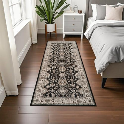 Washable Hallway Runner Rug 2x5: Non Slip Runner Rugs with Rubber Backing - color: Black, size: 2' x 5' (Rectangular)
