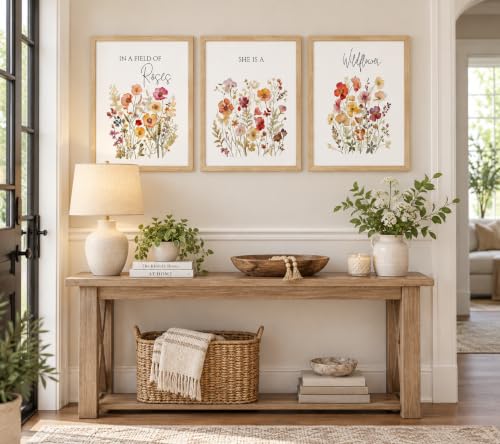 3Pcs Framed Canvas Wildflower Wall Art Botanical Poster Print 12x16 Inch - color: MEIGUIYEHUA, size: 16"L x 12"W