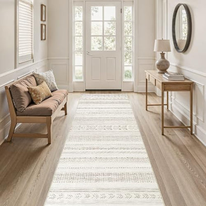 cotiled Hallway 3x10 Runner Rugs Washable Boho Rug Brown Cream - color: Light Brown/Cream, size: 3' x 12' (Runner)