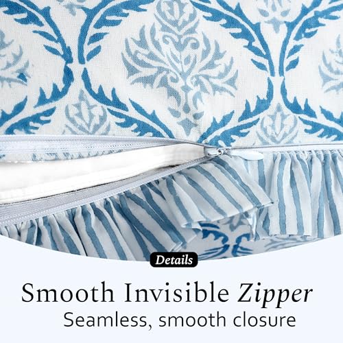CPC Indigo Regal Block Print Ruffle Sham Pillow Cover 12x20 Inch, Pack of 1 - color: Indigo Regal, size: 20" x 12" (Pack of 1)