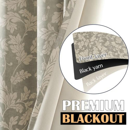 jinchan Grey Floral Curtains 84 Inch Room Darkening Grommet 2 Panels - color: Grey, size: 50"W x 84"L (Pack of 2)