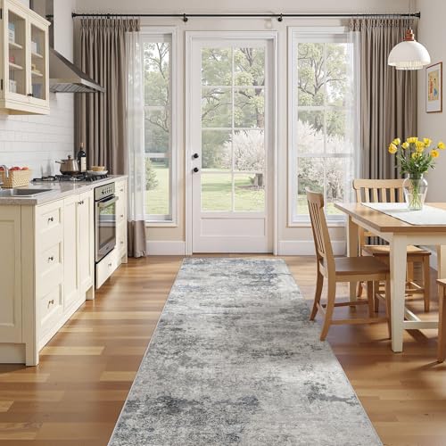 DMOYEST 3x12 Washable Runner Rug for Hallway Abstract Soft Carpet Runner - color: Grey Blue, size: 3' x 12' (Runner)