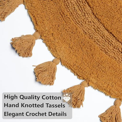 KOEXM Half Circle Boho Bathroom Rugs with Tassels 100% Cotton - color: Mustard Yellow, size: 1'10" x 3'1" (Semicircular)