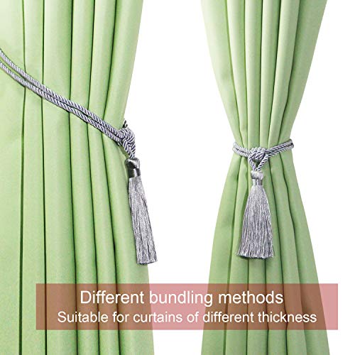 2 Pack Curtain Tiebacks Handmade Tassel Rope Curtain Holdbacks - color: Silver, size: 2p