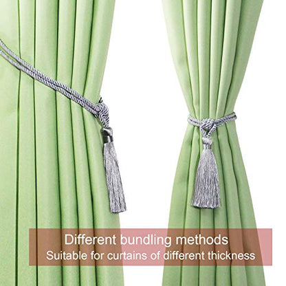 2 Pack Curtain Tiebacks Handmade Tassel Rope Curtain Holdbacks - color: Silver, size: 2p