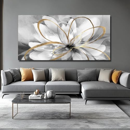 SOUGUAN Large Canvas Wall Art White Flower Painting 30x60 Inch Black Art for Living Room Bedroom Office Home Wall Accents - color: White, size: 58"L x 29"W