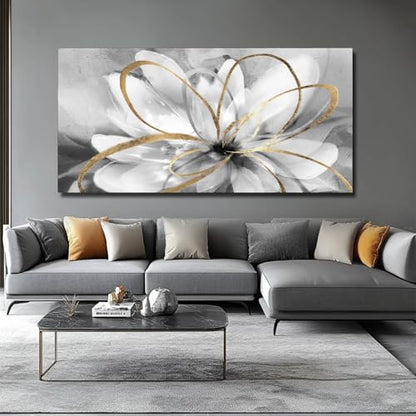 SOUGUAN Large Canvas Wall Art White Flower Painting 30x60 Inch Black Art for Living Room Bedroom Office Home Wall Accents - color: White, size: 58"L x 29"W