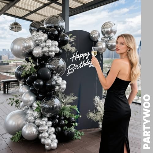 PartyWoo Black and Silver Balloons 66pcs 12 Inch Black Silver Balloons - color: Black-3323