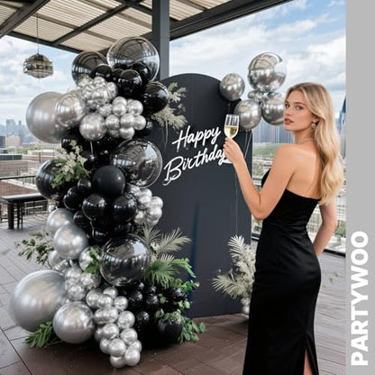 PartyWoo Black and Silver Balloons 66pcs 12 Inch Black Silver Balloons - color: Black-3323
