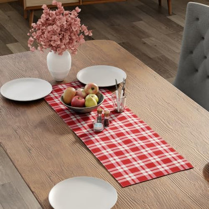 Encasa XO Table Runner, Woven Cotton Dining Linens 13"x36" Red - color: Franca Red Checks, size: 13x36 in