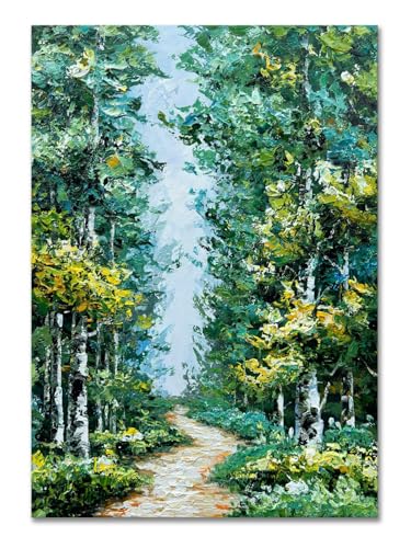 Alenoss Hand Painted Oil Painting on Canvas, Green Textured Wall Art - color: AL-B103