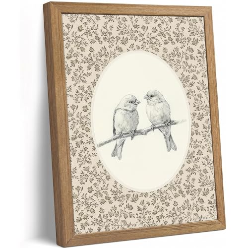 DGBQMK Framed Bird Wall Art - Vintage Botanical Print with Floral Pattern, Solid Wood Frame Nature Artwork for Living Room Bedroom Farmhouse Decor, Ready to Hang 8x10 inch - color: birds, size: 10"L x 8"W