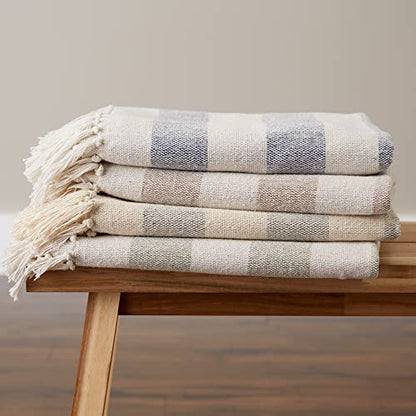 DII Rustic Farmhouse Cotton Cabana Striped Blanket Throw with Fringe, 50 x 60 - Cabana Striped Gray & Off-White - color: Gray & Off-white