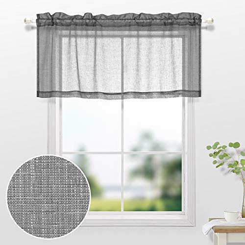 KOUFALL Gray Valances for Windows,Sheer Linen Look Valance Curtains for Kitchen Bathroom Living Room,Charcoal Dark Grey,18 Inch Length - color: Dark Grey