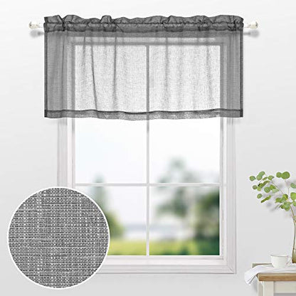 KOUFALL Gray Valances for Windows,Sheer Linen Look Valance Curtains for Kitchen Bathroom Living Room,Charcoal Dark Grey,18 Inch Length - color: Dark Grey