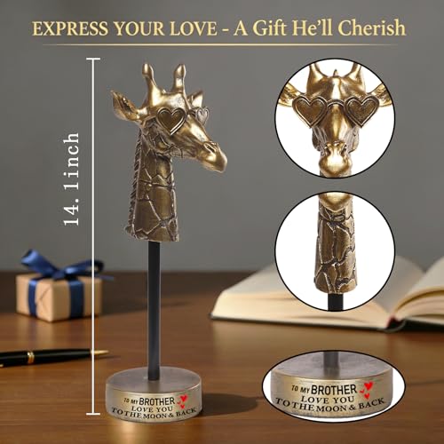 Brother Gifts from Sister Brothers, Positive Birthday Gift for Men Friends, I Love You Giraffe Bookshelf Decoration, Fathers Day Handmade Emotional Home Elegant Tableto Decor for Brother - style: TO MY BROTHER