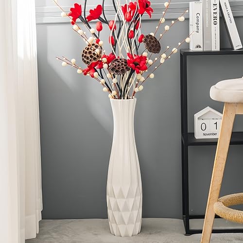 White Tall Ceramic Floor Vase, 28 Inch, Flared Geometric Design - color: Shape 2, size: 28 Inch