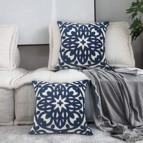 Alysheer Boho Embroidered Throw Pillow Cover 18"x18" Set of 2, Navy Blue - color: Navy, size: 18" x 18" (Pack of 2)