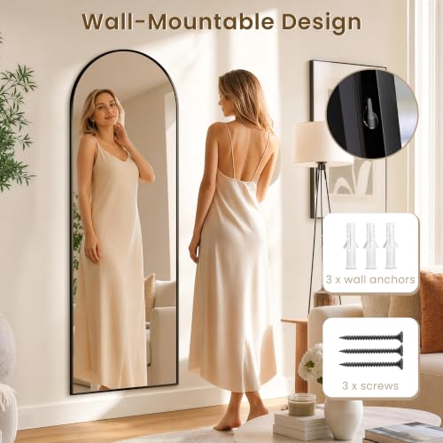65" x 22" Arched Full Body Mirror with Stand（Black） - color: Black, size: 65"L x 22"W