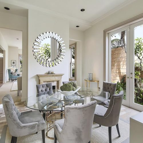Chende Modern Decorative Round Mirror, 36'' x 36'' with Beveled Glass Frame, for Living Room, Entryway, Dining Room - size: 36"L x 36"W