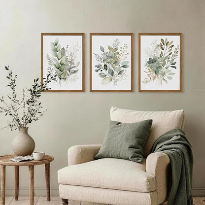 AVECCO 3 Pieces Green Watercolor Botanical Framed Canvas Wall Art 12x16 in - color: Sage Green Plant, size: 16"L x 12"W