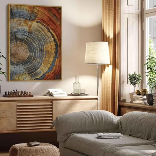 BingruiArt Faux Wood Tree Ring 03 Canvas Wall Art 24x36 Framed - color: Tree Ring - 04, size: 16"L x 12"W