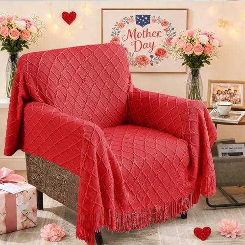 inhand Red Knitted Throw Blanket for Couch and Bed, 50"x60" - color: Red, size: 50"x60"