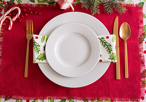 DII 100% Jute/Burlap Rustic Weave Placemats, Set, 13x19 inch Tango Red - color: Solid Tango Red, size: Placemat Set, 13x19"