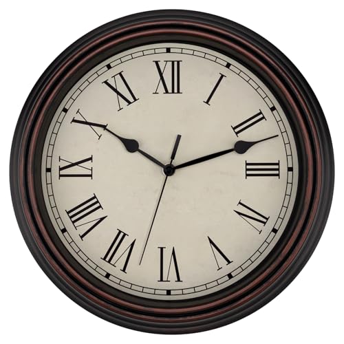Foxtop 14" Roman Numerals Wall Clock Retro Silent Battery Operated Clock - color: Bronze Roman Numeral, size: 14 Inch