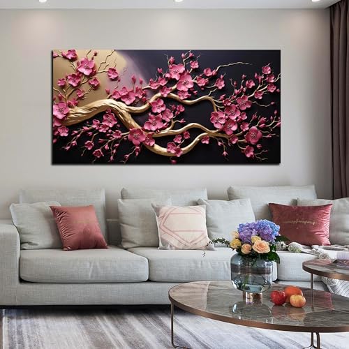 Ouzzlie Plum Blossom Wall Art Pink Art for Office - color: pink, size: 48"L x 24"W