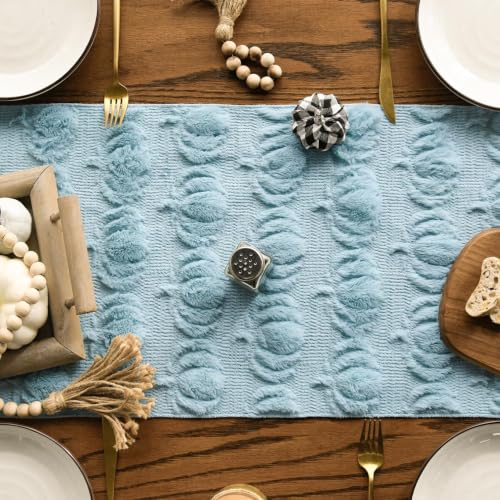 Artoid Mode Blue Soft Faux Fur Pumpkins Fall Table Runner 13x72 Inch - color: Blue, size: 13" x 72", Table Runner