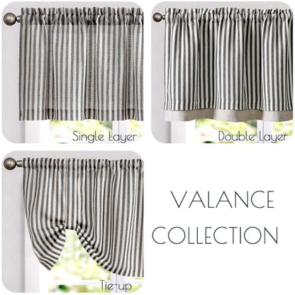 jinchan Stripe Linen Kitchen Valance Curtain, 50x16, 1 Panel, Black - color: Boxter Striped | Black on Linen, size: 50"W x 16"L (Pack of 1)
