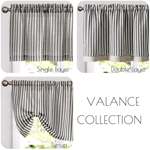 jinchan Stripe Linen Kitchen Valance Curtain, 50x18, 1 Panel, Black - color: Boxter Striped | Black on Linen, size: 50"W x 18"L (Pack of 1)