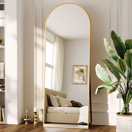 Matte Gold Arched 71"x26" Mirror Full Length Leaning Hanging - color: Gold, size: 71"L x 26"W