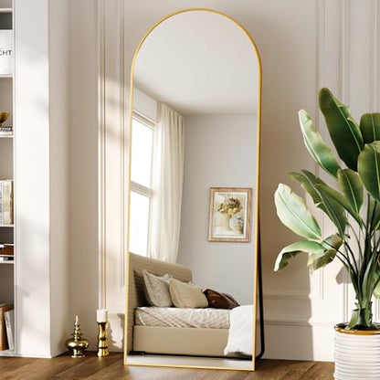 Matte Gold Arched 71"x26" Mirror Full Length Leaning Hanging - color: Gold, size: 71"L x 26"W