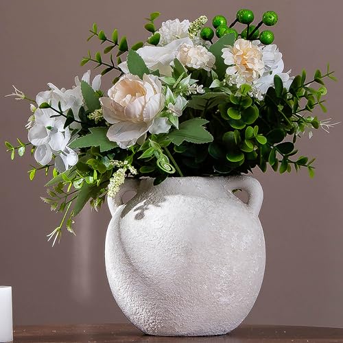 Ceramic Vase - Small White Vases for Decor - 6in Flowers Vases for Centerpieces - Farmhouse Rustic Vases for Pampas Grass, Decorative Vase for Bouquet, Lyeec Clay Pottery Terracotta Vase - color: 112-8-6in