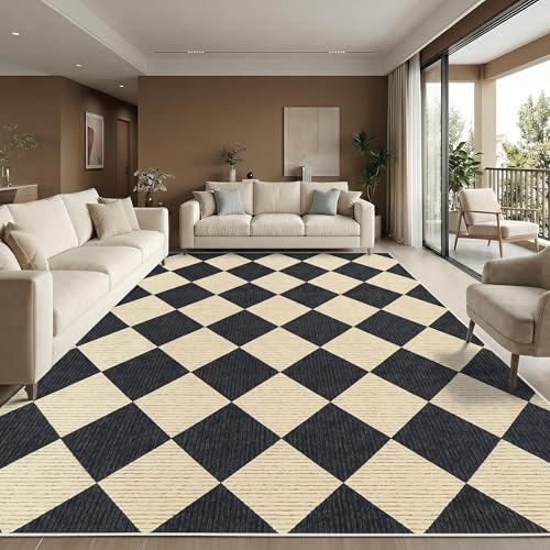 GarveeHome Area Rugs 9x12 Living Room Checkered Large Black Washable Rug - color: Dark/Coffee, size: 9' x 12' (Rectangular)
