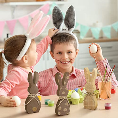 Karenhi 3 Pcs Easter Wooden Bunny Decor Sign with Rope, Cute Style